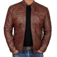 Biker Racing Motorcyle Genuine Lambskin Distressed Brown Leather Jackets for Men's - Thumbnail 4