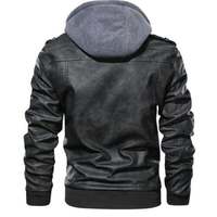 Men's Biker Motorcycle Leather Jacket Hoodie Slim Fit Hooded Coat Jackets Gray - Thumbnail 1