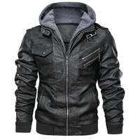 Men's Biker Motorcycle Leather Jacket Hoodie Slim Fit Hooded Coat Jackets Gray - Thumbnail 4