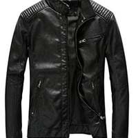 Vintage Slim Fit Motorcyle Lightweight Faux Leather Jacket for Men's Black - Thumbnail 1
