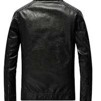 Vintage Slim Fit Motorcyle Lightweight Faux Leather Jacket for Men's Black - Thumbnail 2