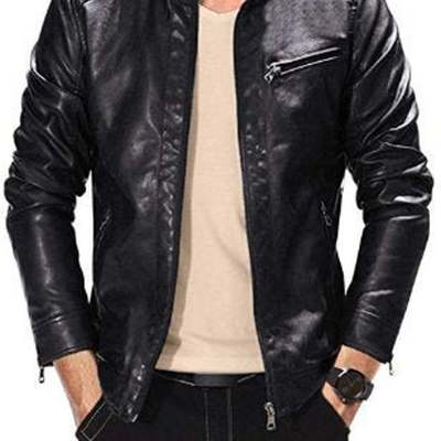 Vintage slim fit motorcyle lightweight faux leather jacket for men's black