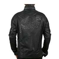 Men's Black Biker Motorcycle Daft Punk Genuine Leather Jacket - Thumbnail 1