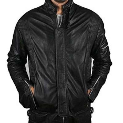 Men's black biker motorcycle daft punk genuine leather jacket