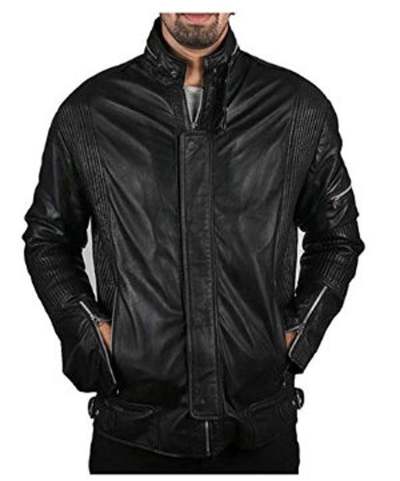 Men's Black Biker Motorcycle Daft Punk Genuine Leather Jacket
