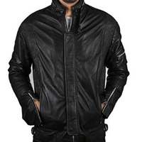 Men's Black Biker Motorcycle Daft Punk Genuine Leather Jacket - Thumbnail 4