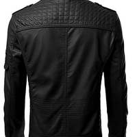 Retro Mens Biker Vintage Motorcycle Slim fit Racer Genuine Leather Jacket Black - Thumbnail 1