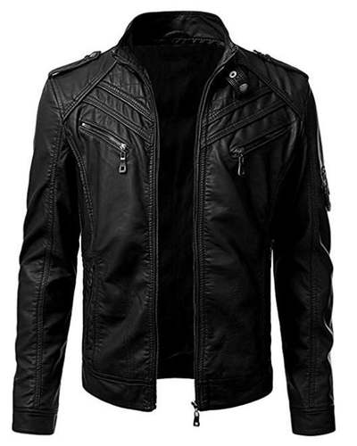 Retro Mens Biker Vintage Motorcycle Slim fit Racer Genuine Leather Jacket Black