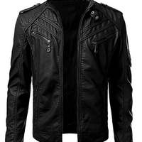 Retro Mens Biker Vintage Motorcycle Slim fit Racer Genuine Leather Jacket Black - Thumbnail 4