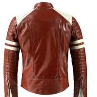 Mens Fight Club Mayhem Retro Deep Red Genuine Leather Jacket - Thumbnail 1
