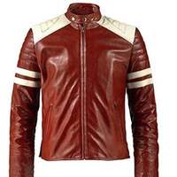 Mens Fight Club Mayhem Retro Deep Red Genuine Leather Jacket - Thumbnail 4