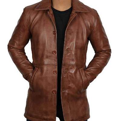 Natural distressed leather jackets for men brown premium quality coat