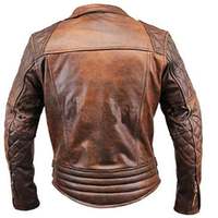 Mens Biker Motorcycle Vintage Distressed Brown Leather Jacket High quality Stitching - Thumbnail 1
