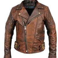 Mens Biker Motorcycle Vintage Distressed Brown Leather Jacket High quality Stitching - Thumbnail 4