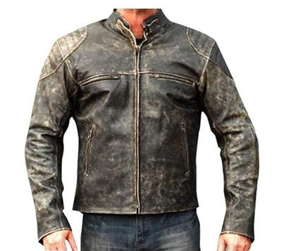 Cafe Racer Vintage Motorcycle Retro Moto Biker Antique Distressed Black Leather Jacket