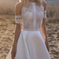 High Neck Wedding Dresses Beach Boho A-Line Bridal Gowns - Thumbnail 1
