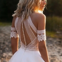 High Neck Wedding Dresses Beach Boho A-Line Bridal Gowns - Thumbnail 2