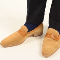 Elegant Western Style Beige Loafer Wedding Shoes,Men's Christmas Suede Shoes - Thumbnail 1