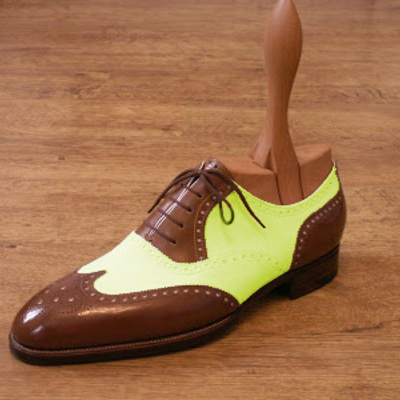 Stylish handmade brown white wing tip brough shoes in genuine leather - Thumbnail 4