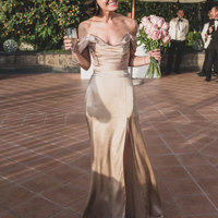 Off the Shoulder Slit Side Prom Dresses - Thumbnail 1