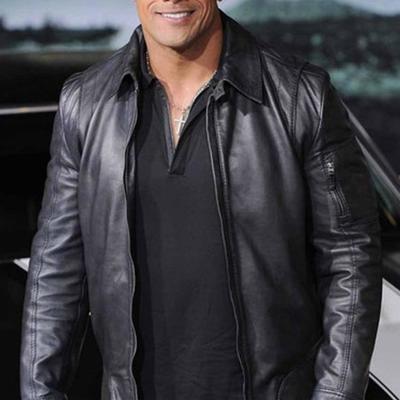 Fast 8 premiere dwayne johnson genuine leather jacket for men's viscose lining buttons & zipper closure