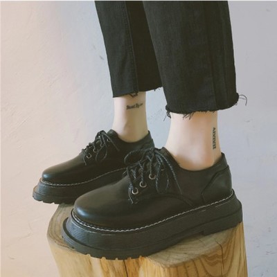 British style leather retro black and brown lace up shoes - Thumbnail 5