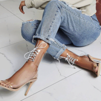 Sandals Fish Mouth Cross Lace Transparent Sexy Stiletto High Heels Women Shoes G7540 - Thumbnail 3