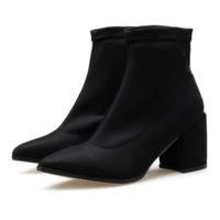 New Boots Thick Heel Stretch Cloth Short Tube Women's Boots Woman Shoes H8752 - Thumbnail 5