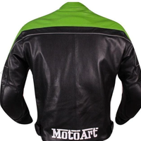 Handmade motorcycle leather jacket motorcar racing pro series green black perforated leather jacket - Thumbnail 1