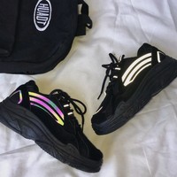 Black Harajuku Mesh Reflective Platform Casual Sneakers - Thumbnail 2