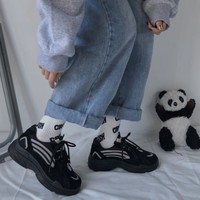 Black Harajuku Mesh Reflective Platform Casual Sneakers - Thumbnail 3