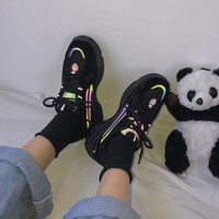 Black Harajuku Mesh Reflective Platform Casual Sneakers - Thumbnail 5