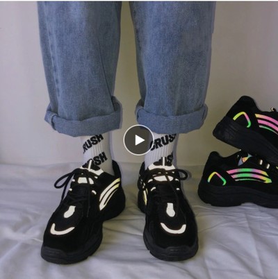 Black Harajuku Mesh Reflective Platform Casual Sneakers