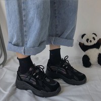 Black Harajuku Mesh Reflective Platform Casual Sneakers - Thumbnail 6
