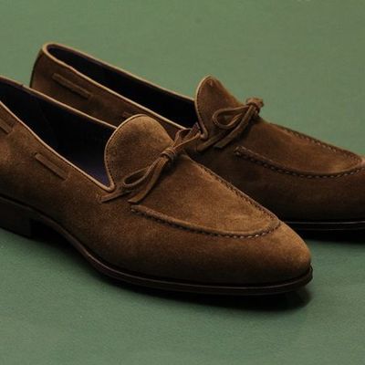 Handmade men brown suede moccasin slip ons shoes
