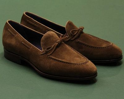 Handmade Men Brown Suede Moccasin Slip Ons Shoes