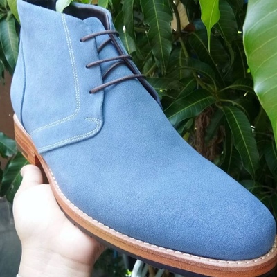 Christmas luxury decent blue chelsea handmade suede lace up boot,men's formal boot - Thumbnail 5