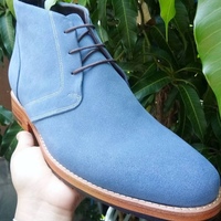 Christmas Luxury Decent Blue Chelsea Handmade Suede Lace Up Boot,Men's Formal Boot - Thumbnail 1