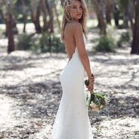 Charming Mermaid V Neck Spaghetti Straps Lace Wedding Dresses with Train - Thumbnail 2