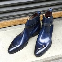 New Handmade Pure Blue Shaded Leather Ankle Strap Boots for Men's - Thumbnail 1
