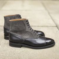 New Handmade Pure Dark Gray Suede & Black Leather Ankle Boots for Men's - Thumbnail 1