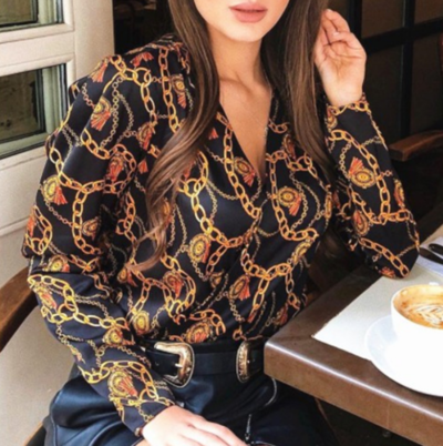 Deep V Chain Printing Fashion Sexy Shirt