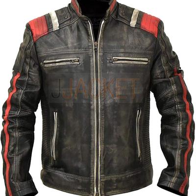 Men's retro 3 cafe racer biker vintage motorcycle distressed leather jacket for men