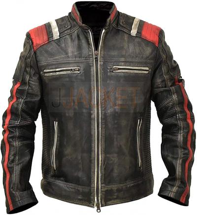 Men's Retro 3 Cafe Racer Biker Vintage Motorcycle Distressed Leather Jacket For Men
