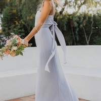 A-Line Spaghetti Strap Tied Back Chiffon Long Bridesmaid Dress - Thumbnail 2
