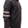 Vintage Cafe Racer Retro Motorcycle Distressed Biker Leather Jacket for Mens Black White Stripes-2