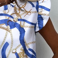 Casual Chiffon Round Neck Chain Print Top - Thumbnail 1