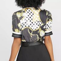 Printed Short Sleeve Bow Puff Sleeve Shirt - Thumbnail 4