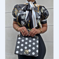 Printed Short Sleeve Bow Puff Sleeve Shirt - Thumbnail 1