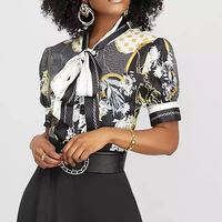 Printed Short Sleeve Bow Puff Sleeve Shirt - Thumbnail 2